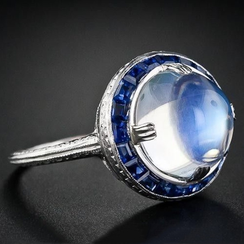 Women's Inlaid White Cubic Zirconia Synthetic Moonstone Ring